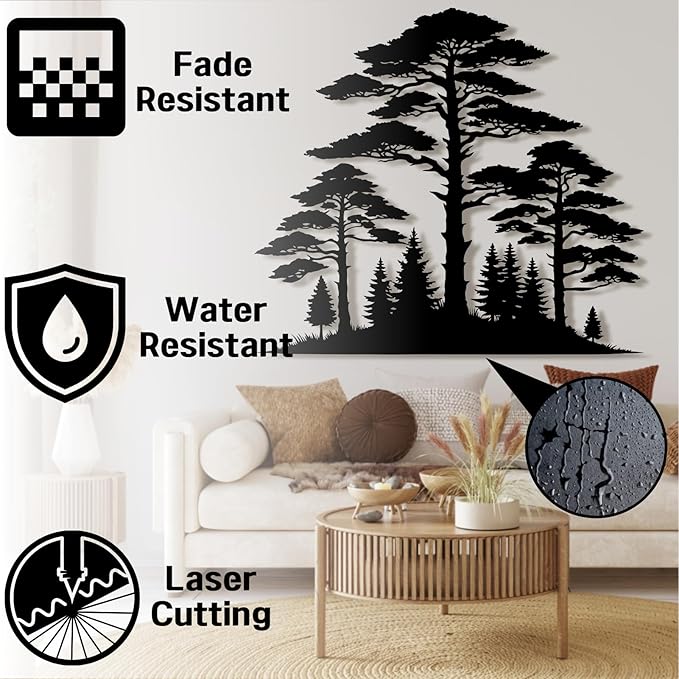 lunwall Metal Pine Tree Wall Art, Metal Forest Wall Art, Pine Branch Wall Decor, Christmas Tree Wall Decor, Forest Wall Hanging, Nature Lover Gift (Style 7, 44" W x 39" H / 112 x 100 cm)