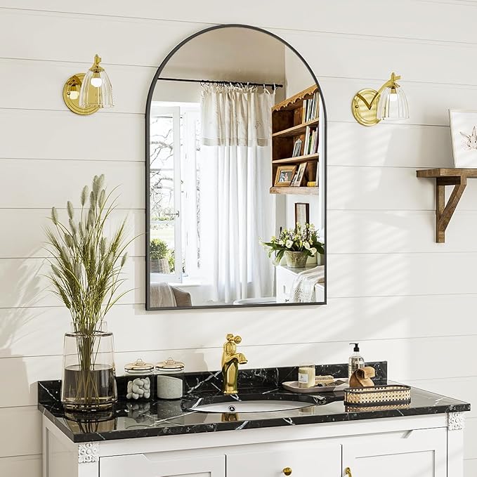 20x30 Arch Wall Mirror, Black Bathroom Mirrors for Over Sink, Metal Frame Wall Decor for Entryway, Bedroom, Living Room