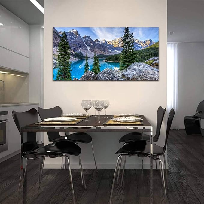 Large Moraine Lake Canvas Wall Art Mountain Lake Canvas Landscape Pictures Nature Artwork Glacially Fed Lake National Park Contemporary Wall Art for Bedroom Living Room Home Office Kitchen Wall Decor