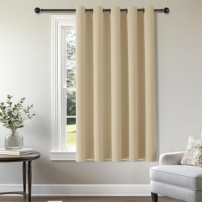 ChrisDowa Blackout Curtains 70 inches Wide for Bedroom - Extra Wide Grommet Thermal Insulated Room Darkening Curtains for Living Room (1 Panel, Biscotti Beige, 70 x 63 Inch)