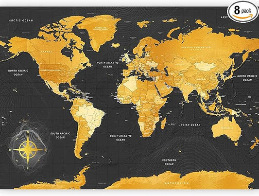 artgeist Premium Wall Mural World Map 157x110 in - XXL Non-Woven Wallpaper Fleece Wall Decor Photo Print Picture Image Design Home Map of The World k-A-0130-a-a