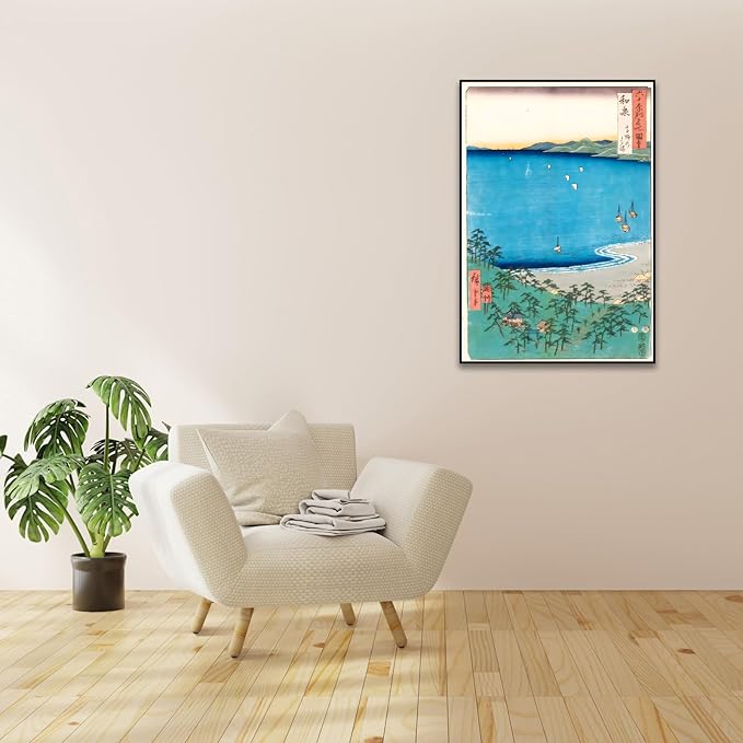 OKRA Utagawa Hiroshige Canvas Wall Art - Takashi Beach Poster - Famous Places In More Than Sixty Prefectures of Japan - Asian Print Traditional Japanese Wall Decor Unframed