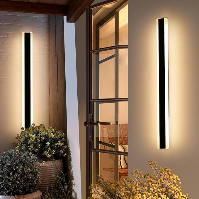 Modern 57inch Outdoor Wall Light, 3000k/4500k/6000k 3 Color Change Black Exterior Light Fixtures Wall Mount, Ip65 Waterproof Modern Porch Lights, Long Linear Outside Lighting Hard-Wired Non-Dimmable