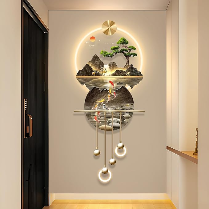 LED Light Decor Wall Art, 3D Art Wall Decor with Light, Decors Walls Sculptures Large 3D Art, Decors Walls Sculptures Lighting Modern, Plug-in Power Supply, Gold T, 23x53IN