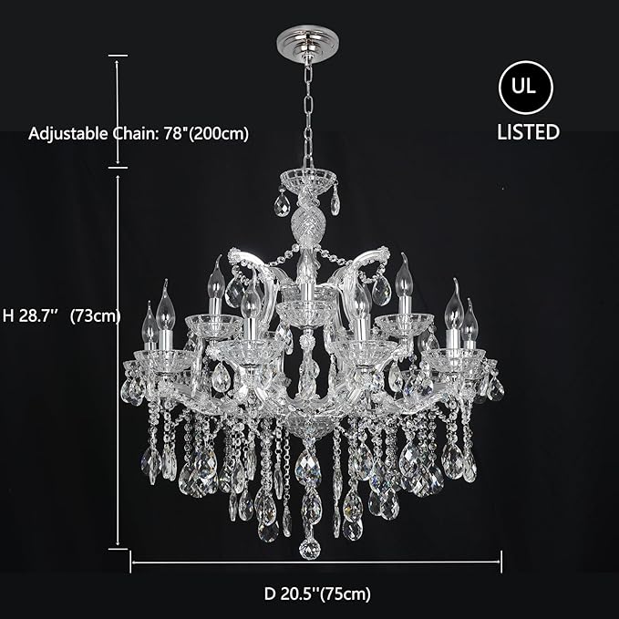 Modern Chrome Chandelier Light Fixture - Luxurious Maria Theresa Crystal Chandeliers for Dining Room, Kitchen Island, Living Room, Staircase, 15 Lights, 2 Layers