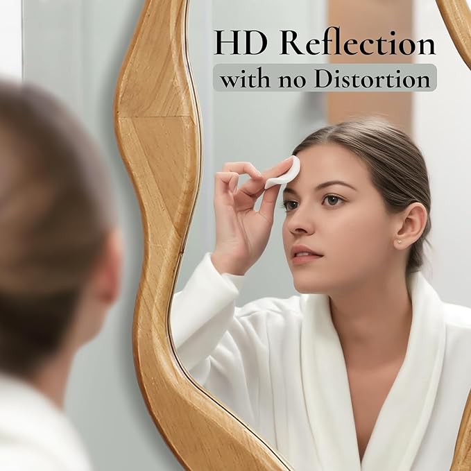 LuxenHome Asymmetrical Wall Mirror, 22"x 39" Natural Irregular Mirror for Wall Decor with Wood Frame, Wall Mirrors Decorative for Living Room, Bathroom, Bedroom, Dining Room, Entryway