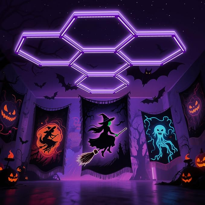 BRILLIHOOD 24 Pack LED Hexagon Blacklights, 168W, 5 Girds UV Black Light Fixture with US Plug for Neon Glow Party, Halloween, Body Paint and Art Displays in Large Space