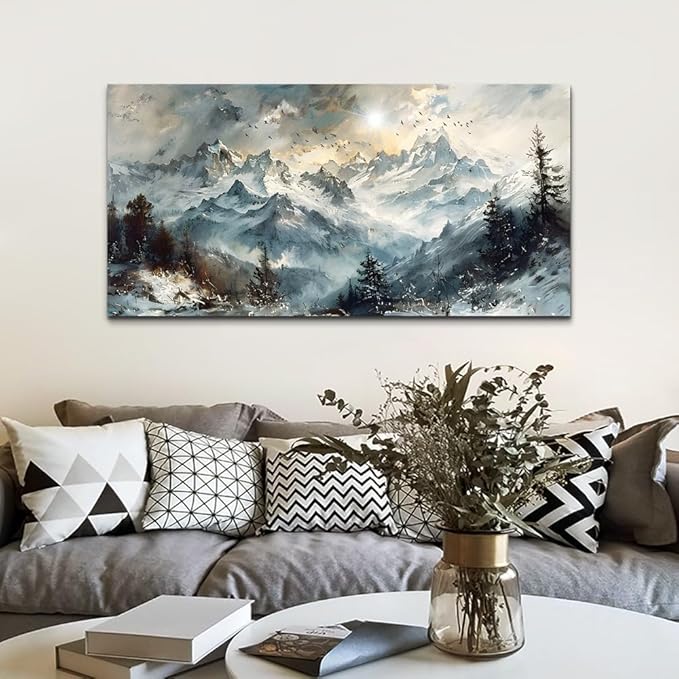 KELIYUAN Canvas Wall Art For Living Room Farmhouse Wall Decor For Office Abstract Mountain Landscape Wall Painting Framed Pictures Artwork Modern Bedroom Dormitory Home Decoration Aesthetic 20x40in