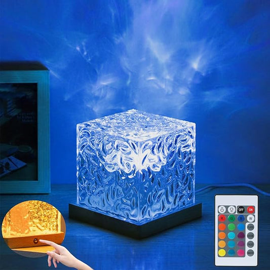 Aurora Ocean Wave Lights Projector Corded,16 Colors Changing Light Touch Dimmable Mood Lighting, Remote Crystal Night Lamp with Dynamic Ripple Effect for Bedroom Playroom Decor Kids Teens Gifts