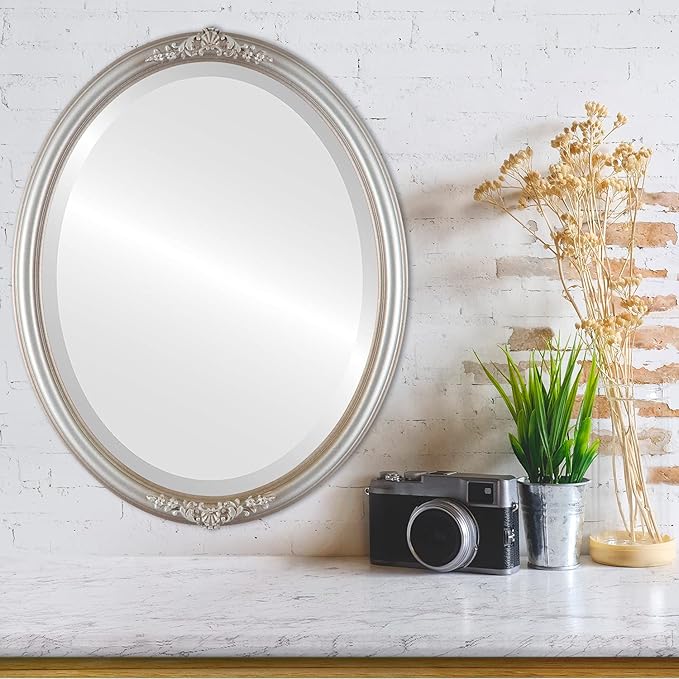 OVALCREST Oval Beveled Wall Mirror for Home Decor - Contessa Style - Silver Shade - 26" x 22"