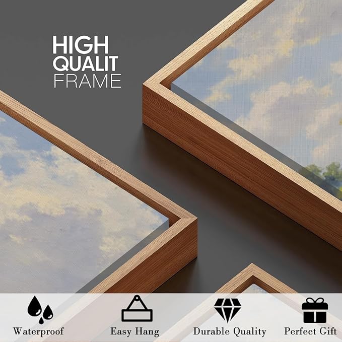 BINCUE Framed Wildflower Wall Art Rustic Floral Wall Decor Vintage Landscape Artwork for Living Room Bedroom Bathroom 16x24 Inches Set of 3