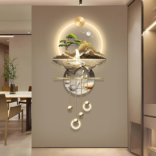 LED Light Art Wall Decor, Decor Wall Sculptures Art 3D for Home, Arts Decorations Walls Sculpture with Light, Plug-in Power Supply, Gold E, 23x53IN