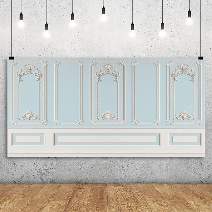 Leyiyi 20x10ft Blue White Vintage Room Inside Backdrop European Frame Modern House French Castle Cementery Wall Retro Style Photo Background Cowboy Kids Birthday Portrait Studio Props Vinyl Wallpaper