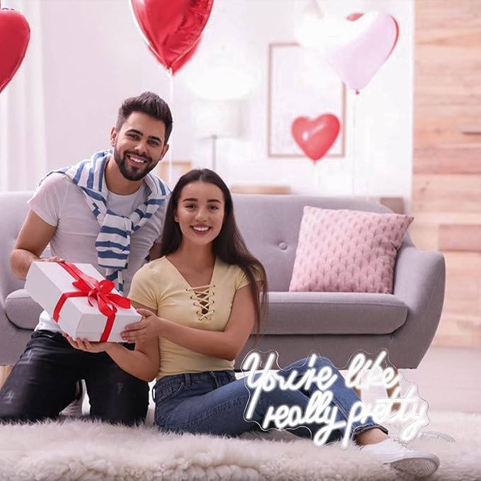 Lucunstar You're Like Really Pretty Neon Sign Led Sign White Led Neon Light for Wall Decor Light Sign for Wedding Dimmable Switch with USB Connectivity Neon Sign for Bedroom Decor Home Wall Decor