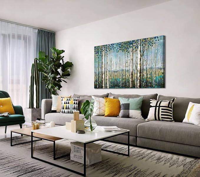 Large Birch Tree Landscape Wall Art - Nature Canvas for Living Room, Bedroom & Dining Room - 29x58IN