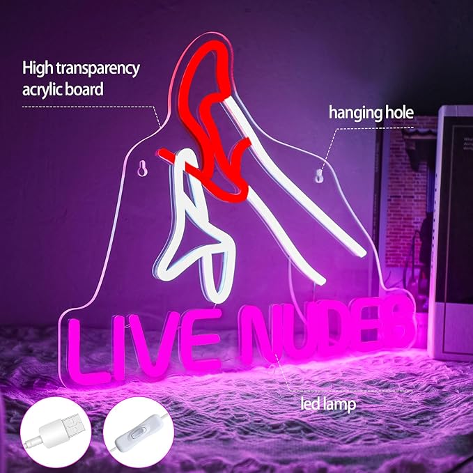Live Nudes Neon Sign for Wall Decor, Sexy Lady Leg LED Neon Lights for Man Cave, Bar, Club, Bedroom, Game Room, Garage, Bachelorette Party Decor