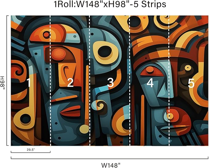 Large Colorful Wall Murals Peel and Stick Orange Blue 3D Mayan Wallpaper 148" W x 98" H Removable Modern Metallic Wall Paper Abstract Art Decor Canvas Home Wall Art for Living Room Background