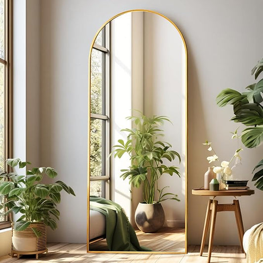 Arched Full Length Mirror, 64"X21" Large Floor Mirror, Full Body Mirrors for Leaning or Hanging, Standing Mirrors for Bedroom, Living Room,Dressing Room, Aluminum Alloy Frame, Gold