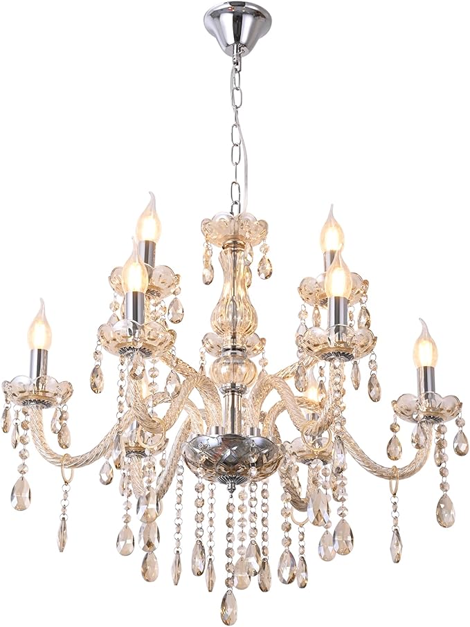 MALOSA Cognac 9 Lights Crystal Chandelier for Dining Room,Living Room,Bedroom