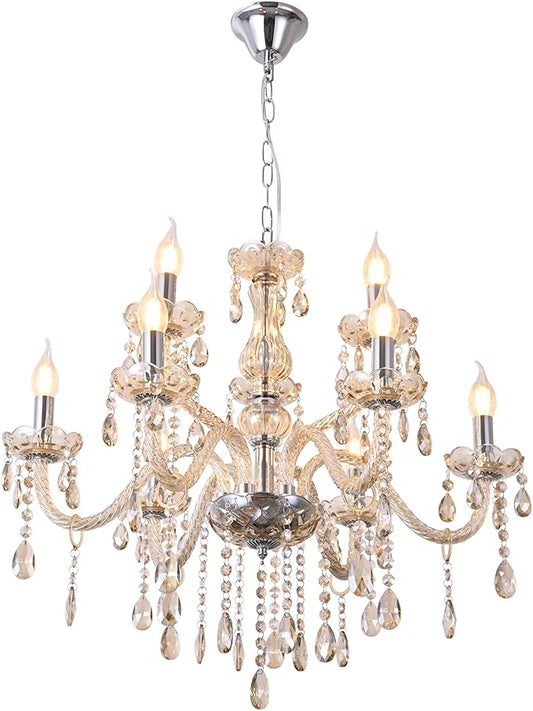 MALOSA Cognac 9 Lights Crystal Chandelier for Dining Room,Living Room,Bedroom