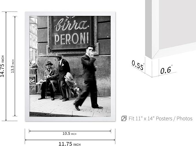 Poster Master Vintage Photograph Poster - Travel Print - Men in a Street of Napoli, Italy, Black & White, Minimalist - Gift for Artist, Friend - Wall Decor for Home, Office, 11x14 White Framed