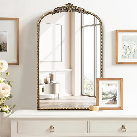 Micasso Vintage Wall Gold Mirror: 31"x 19" French Baroque Antique Mirror - Traditional Ornate Decorative Arched Mirrors for Wall/Bathroom/Entryway/Fireplace/Hallway - Home Decor for Living Room