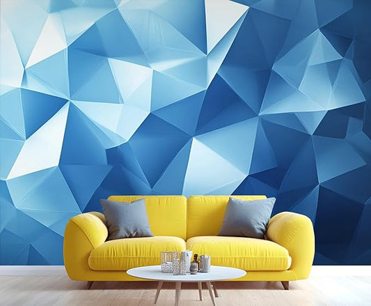 3D Stereo Geometric Wall Mural for Bedroom - 169" x 118" Mural, Blue Triangle Wallpaper for Living Room, Modern Custom Large HD Photo, Geometric Murals Wallpaper (Not Peel and Stick)
