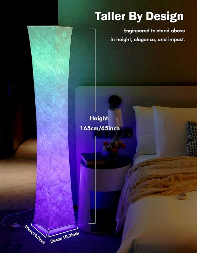 LEONC RGB+CCT Floor Lamp with Remote, 1800lm LED Tuya Smart 9W×2 Bulbs, 65" Smart Modern Floor Lamp with Alexa, Music Sync and 16 Million Colors, Color Changing Standing Lamp for Bedroom Living Room