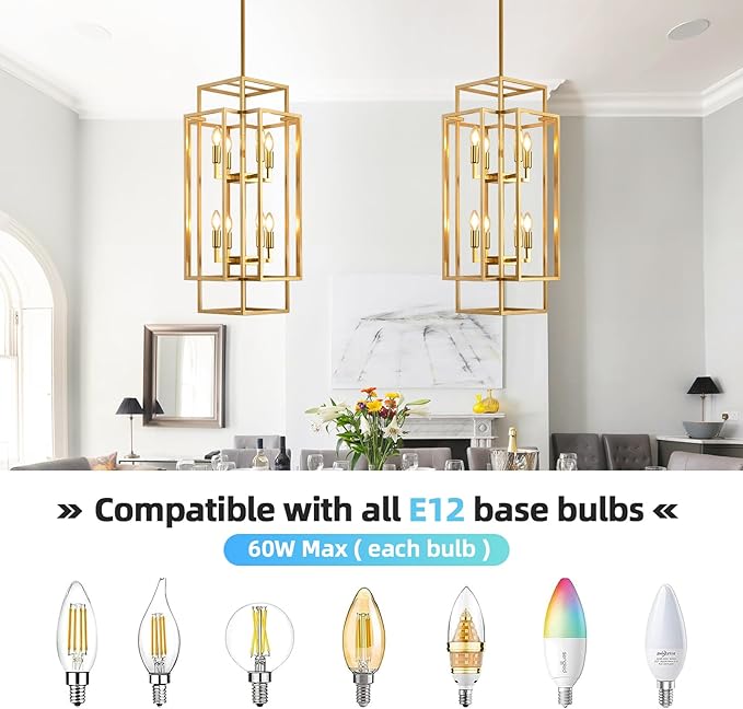 8-Light Gold Chandelier, Modern Foyer Lighting Fixtures, 31.5" Farmhouse Lantern Pendant Light, Industrial Large Chandeliers for High Ceilings, for Living Room,Staircase,Hallway