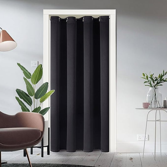 ChrisDowa Blackout Door Curtains for Doorway Privacy, Grommet Closet Curtains for Bedroom Closet Door, Thermal Insulated Temporary Doorway Cover Room Divider Drapes (1 Panel, Black, 34 x 80 Inch)