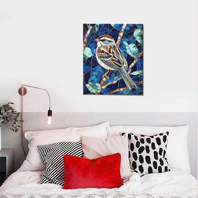 Bird Wall Art For Woman Cute Sparrow Nursery Canvas Wall Decor Vintage Aesthetic Pictures Paintings Prints Artwork Framed Decorations For Bathroom Bedroom Living Room Office Gifts 20" x 24"