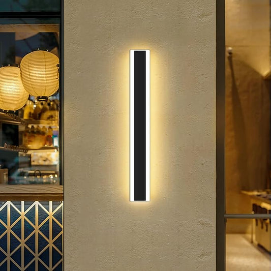 Modern 31.4inch Outdoor Wall Light, 3000k/4500k/6000k 3 Color Change Black Exterior Light Fixtures Wall Mount, Ip65 Waterproof Modern Porch Lights Non-Dimmable, Long Linear Outside Lighting Hard-Wired