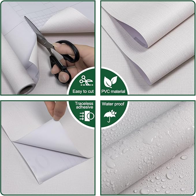 CAX Grasscloth Peel and Stick Wallpaper Beige Contact Paper 15.7"x118" Beige Grasscloth Wallpaper Self-Adhesive Removable Wall Paper Waterproof Linen Wall Papers for Living Room Bed Room Cabinets