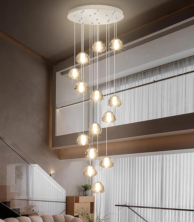 14-Light Modern Chandeliers for Entrance High Ceiling Chandelier Long Lights Fixture LED Ceiling Light Bubble Crystal for Hallway Foyer Stairwell