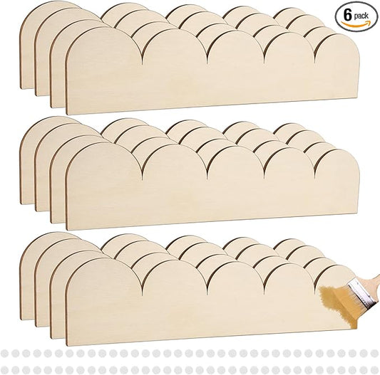12Pcs Unfinished Scalloped Decorative Wood Trim with Glue Dots, 15.75" x 3.54" Scalloped Wooden Edging Trim Cute DIY Moulding Trim for Home Wall Cabinet Window Door Decor, Interior & Exterior Use