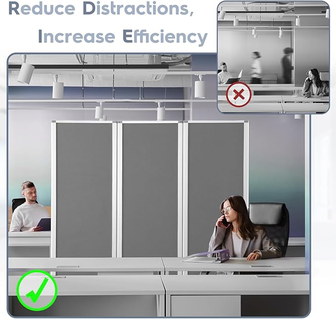 MAKELLO Portable Office Partitions 72" H x 71" W, Freestanding Office Dividers Partition Wall for Room, 3-Panel Trifold Privacy Panel, Aluminum Frame, Gray Felt
