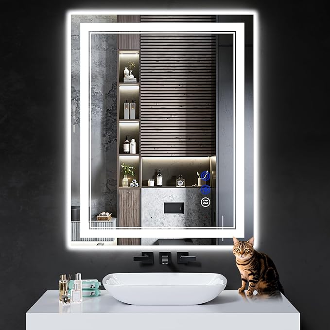 40"x30" LED Bathroom Mirror with Anti-Fog, Stepless Dimmable Lights, 3 Color Modes, Shatter-Proof Tempered Glass, Memory Function & Waterproof Design