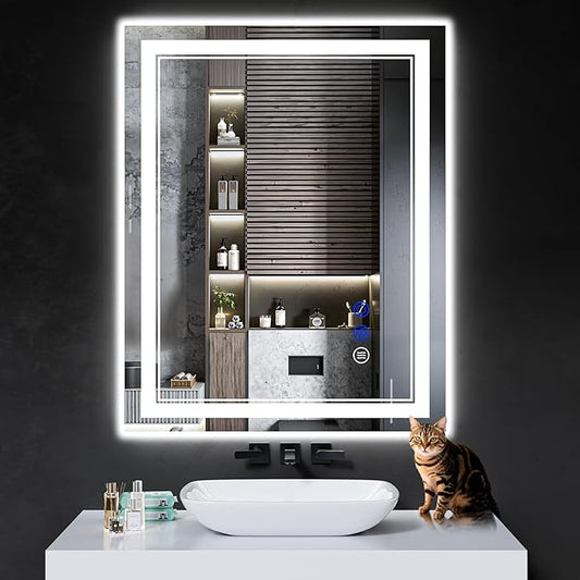 40"x30" LED Bathroom Mirror with Anti-Fog, Stepless Dimmable Lights, 3 Color Modes, Shatter-Proof Tempered Glass, Memory Function & Waterproof Design