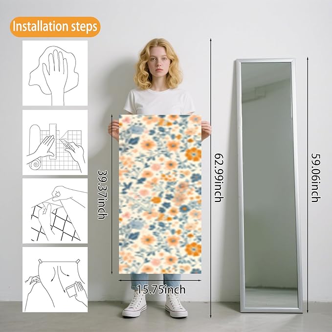 Nuxovilar Orange Grey Floral Mosaic Textured Peel and Stick Wallpaper, 15.75"x39.37", Self-Adhesive Contact Paper, Artistic Tile-Look Pattern for Bedroom, Living Room and Table Decor