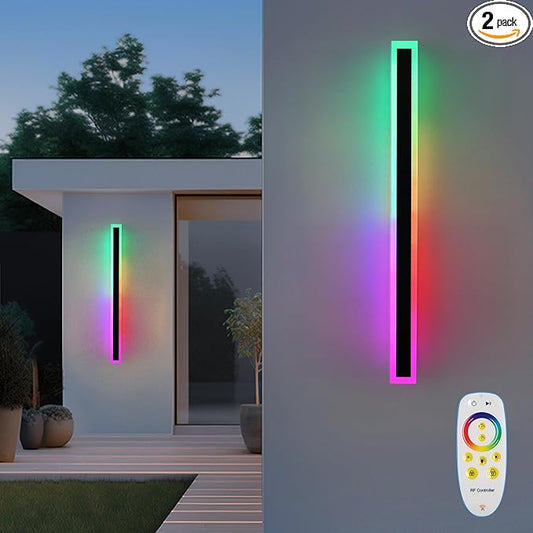 2-Pack 40in Long Outdoor Modern LED Wall Light, 30W IP65 Waterproof Warm/RGB LED Wall Mount Lighting Fixture, Color Changing Long Outdoor Wall Light Dimmable Black Exterior Wall Sconce