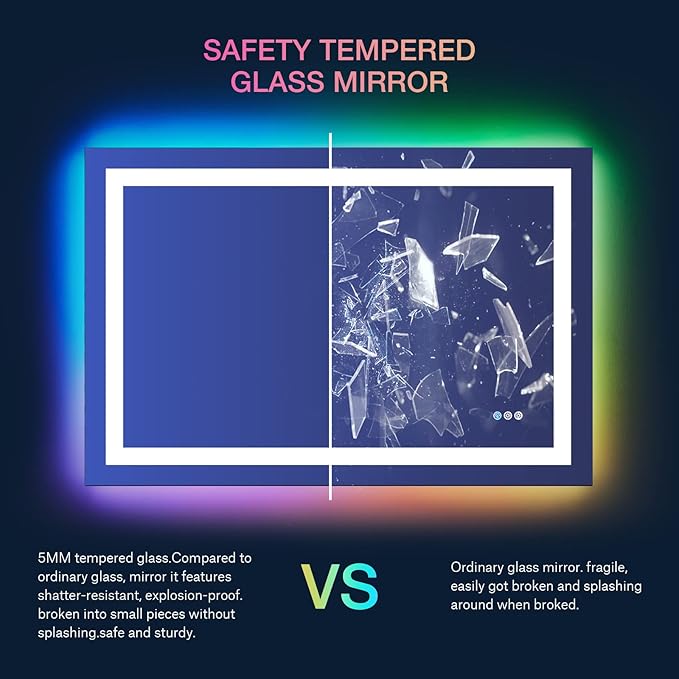 LOAAO 48"X30" LED Bathroom Mirror with Lights, Anti-Fog, Dimmable, RGB Backlit + Front Lighted, Bathroom Vanity Mirror for Wall, Memory Function, Waterproof, Tempered Glass