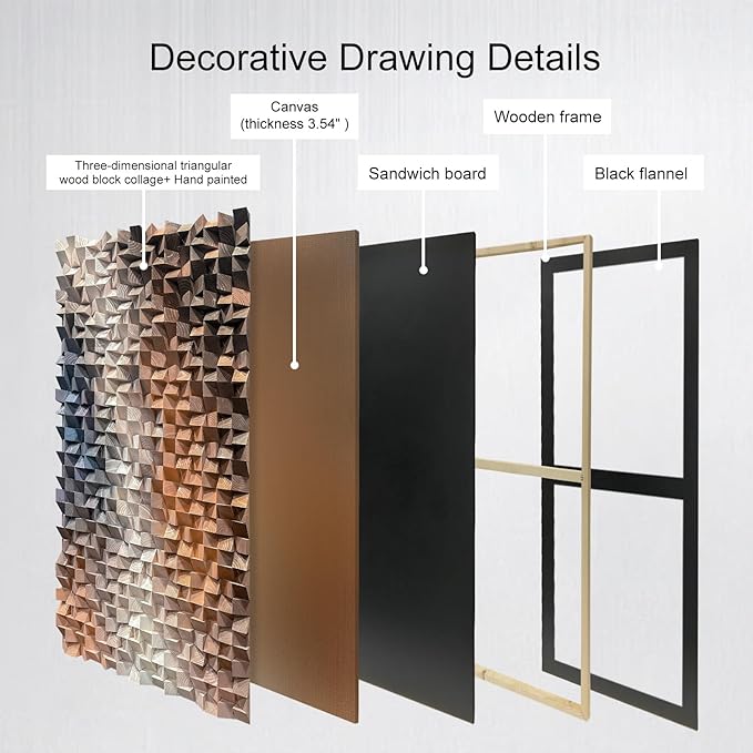 LIUZEYUE - 3D Wood Wall Art Decor Hand Crafted Wooden Blocks | Geometric Sculpture Art Modern Home Office Wall Art Easy Installation 23.6"x47.2"