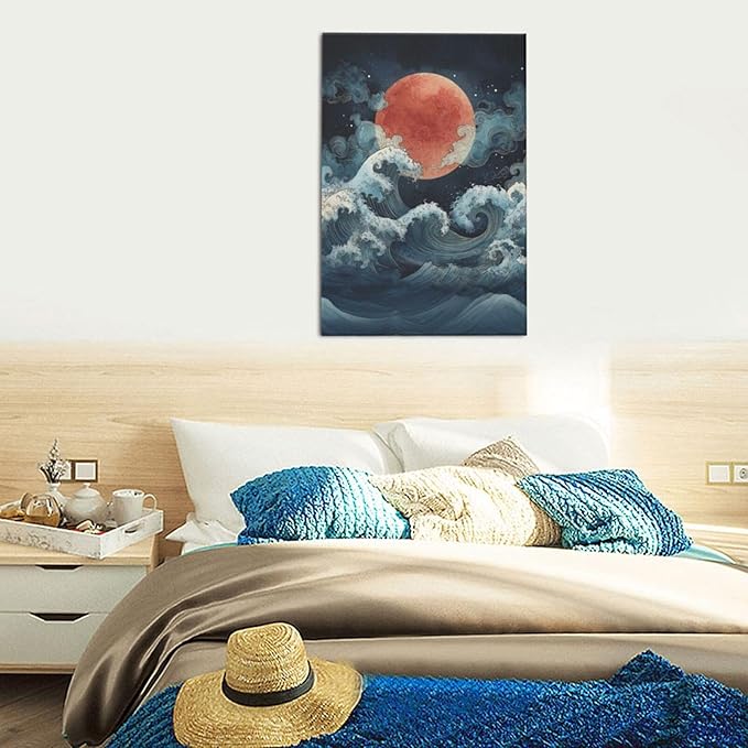 Japanese Wall Art The Great Wave Pictures Wall Decor Japanese Chinese China Sea Waves Canvas Prints Painting Asian Oriental Aesthetic Landscape Artwork Decorations for Bathroom Living Room Bedroom Kitchen Dining Room 16”X24”