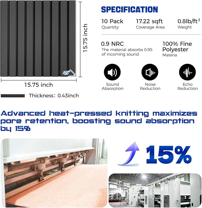 10 Pack Self-Adhesive Soundproof Wall Panels, 15.7 x 15.7 x 0.4 in Sound Proof Foam Panels for Walls, Cork Boards Alternative, Thicker 0.4in, Acoustic Panels, Sound Dampening Panels black