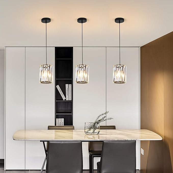 3 Pack Black Pendant Lights Kitchen Island, Kitchen Island Dining Room Light Pendant Lighting Fixtures High end Crystal Chandelier Over Island Table Modern Hanging Light for Bar Dining Room