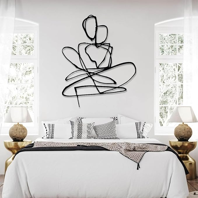 Jogwenu Abstract Couple Metal Wall Art, Couple Metal Wall Decor, Minimalist Line Wall Decor, Love Wall Art, Abstract Line Wall Decoration, Bedroom Wall Hanging, Wedding Gift (Gold, 35"x28"/90x72cm)