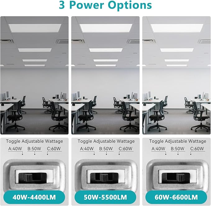 2x4 LED Flat Panel Light for Drop Ceiling, 18 Pack, 6600LM, 0-10V Dimmable, 4CCT 3000K/4000K/5000K/6000K, Selectable 40W/50W/60W, ETL Listed, 100-277V, 5-Year Warranty