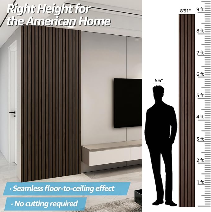 Art3d 4pcs-107 x 8in Slat Acoustic Panel for Wall and Ceiling, 3D Fluted Sound Absorbing Panel with Wood Finish, Dark Walnut