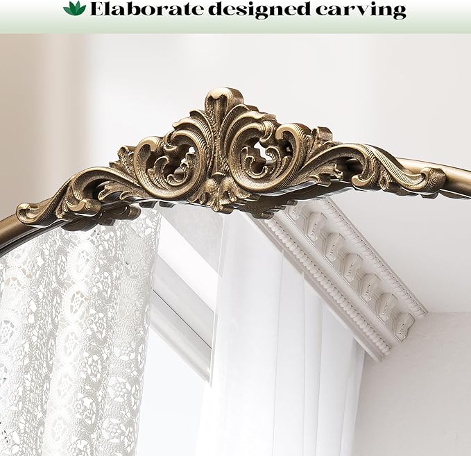 Arched Antique Gold Mirror, 36"x30" Gold Traditional Vintage Ornate Mirror, Wide Brass Vanity Mirrors for Over Sink/Bathroom/Fireplace/Entryway