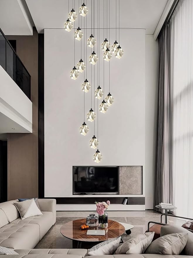Large High Ceilings Chandeliers Modern Long Crystal Spiral Chandeliers,K9 Crystal Drop Chandelier for Staircase Foyer Entryway 20 Lights Black D28XH135inch